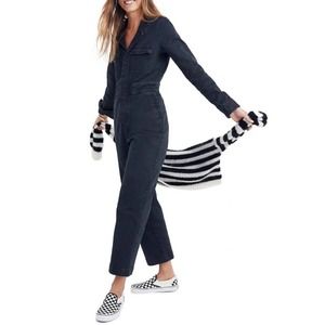 Madewell Black Dyed Denim Button Up Coverall Jumpsuit Size X-Large